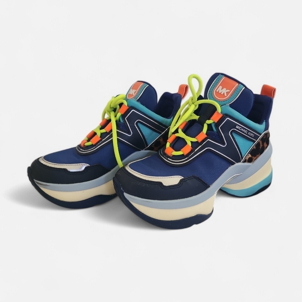 Michael Kors Olympia Trainers - Navy & Neon Orange - Size 5 - Chunky Sole